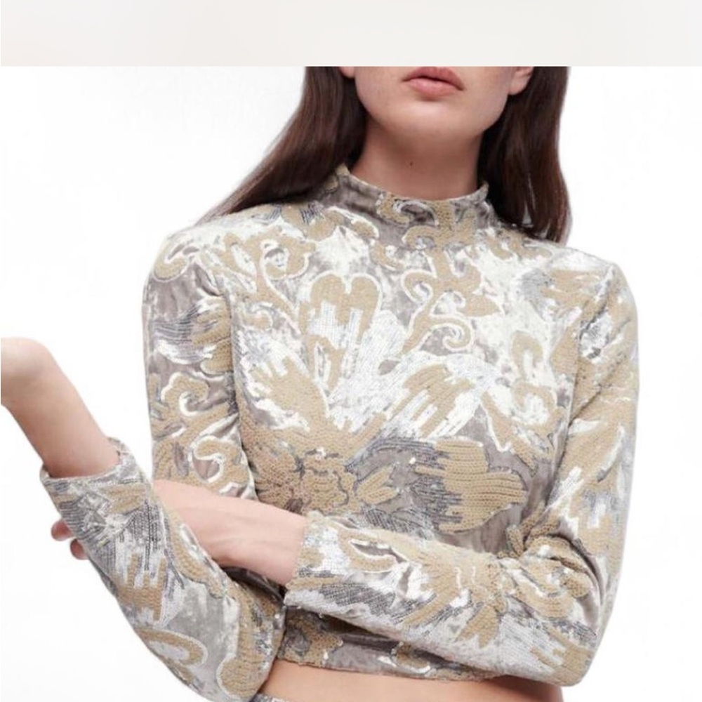RARE MAJE Sequin-Embroidered Velvet Crop Top Size FR 2 / US M | NWT $175